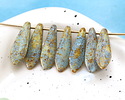 Czech Glass Textured Bisque Picasso w/ Turquoise Dagger 5x15mm
