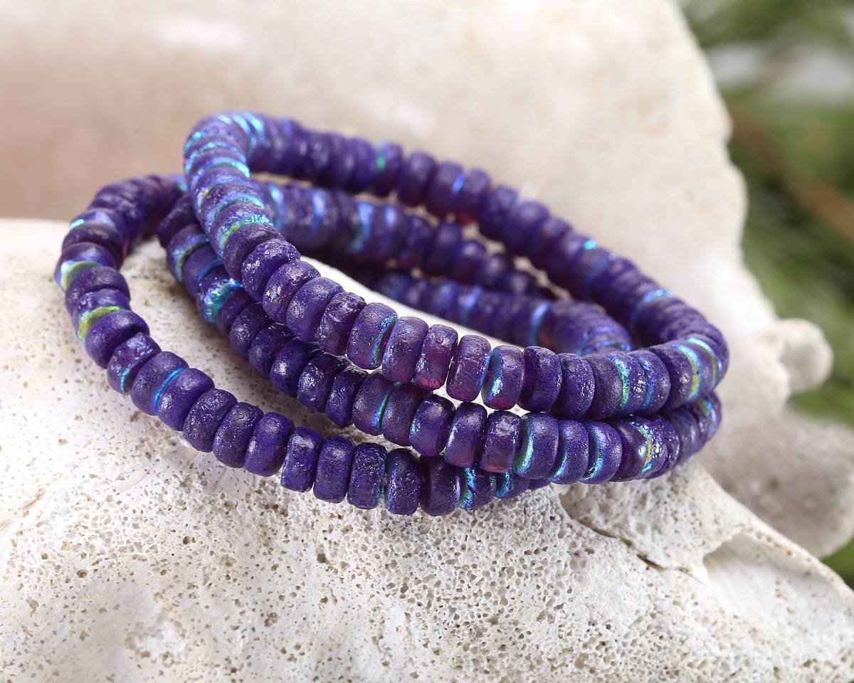 Czech Glass Textured Amethyst AB Heishi 3x6mm