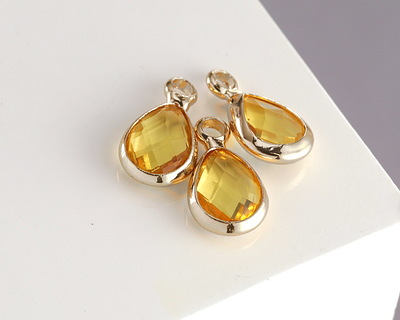 Yellow Crystal Teardrop in Silver Finish Bezel 6.5x11.8mm