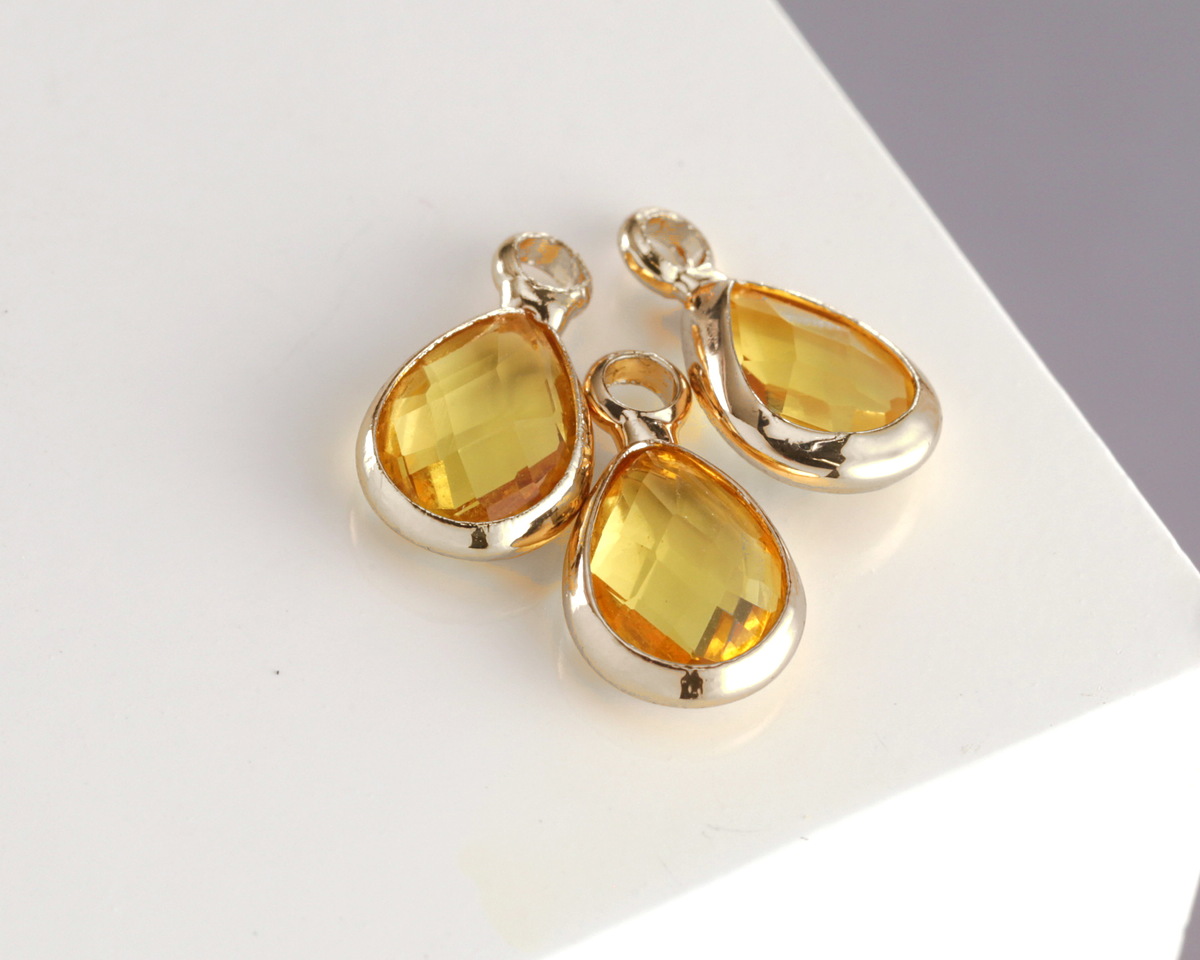 Yellow Crystal Teardrop in Silver Finish Bezel 6.5x11.8mm
