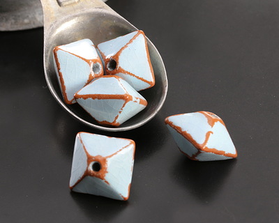 Mykonos Pueblo Ceramic Arctic Blue Octahedron Bead 13x15mm