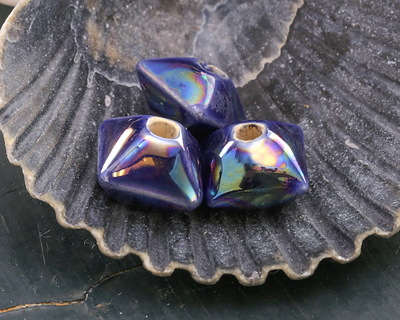 Mykonos Ceramic Iridescent Cobalt Octahedron Bead 8x10mm
