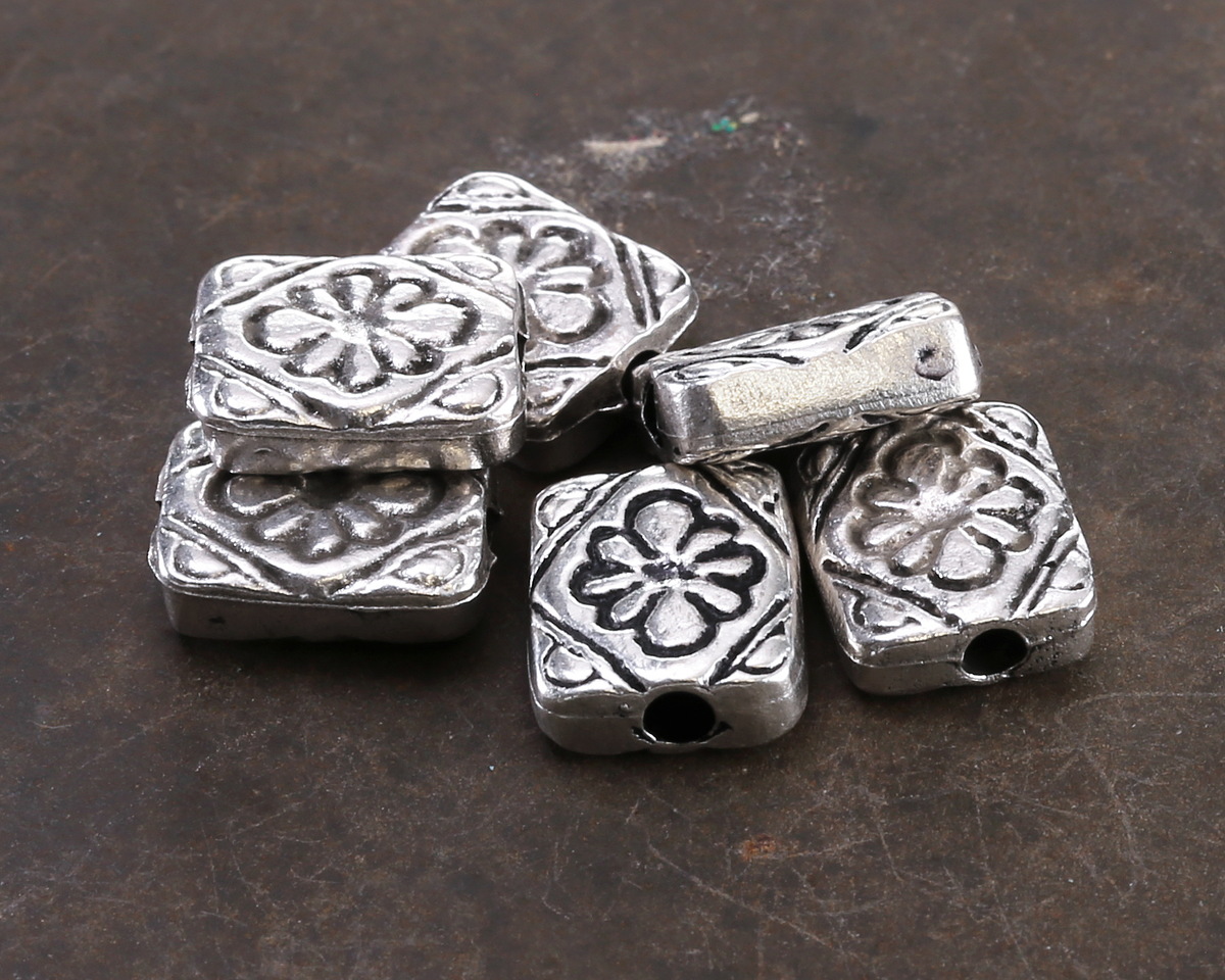 Mykonos Antique Silver (plated) Floral Ornate Rectangle 11x9.5mm