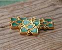 24K Gold (plated) Emerald Pearl Enamel Quatrefoil Focal 15x18mm