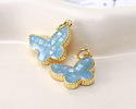 Mother of Pearl in Aqua Enamel w/ Gold Finish Butterfly Pendant 13x16mm