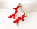 Red Coral Branch Enamel w/ Gold Finish Charm 8x23mm