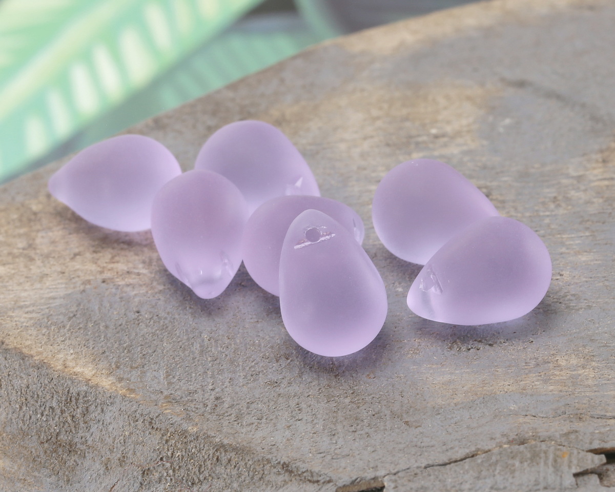 Periwinkle Beach-Style Glass Teardrop Focal 14x10mm