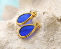 24K Gold (Plated) Transparent Cobalt Blue Resin Drop Focal 8x15mm