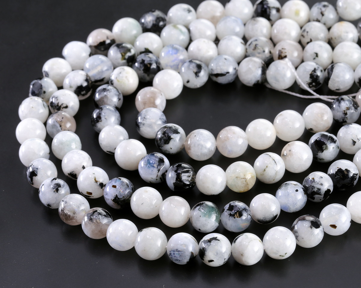 Rainbow Moonstone w/ Black Tourmaline Round 8mm