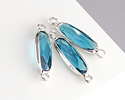 Pacific Blue Crystal Elongated Oval Link in Silver Finish Bezel 22x6mm