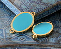 24K Gold (Plated) Aqua Enamel Oval Focal Link 27x16mm