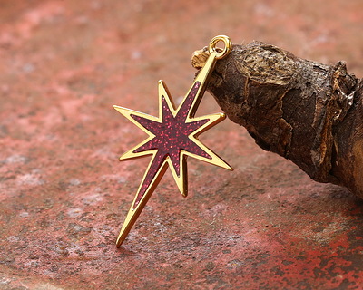 24K Gold (plated) w/ Cherry Red Glitter in Resin Bethlehem Star Pendant 21x30mm