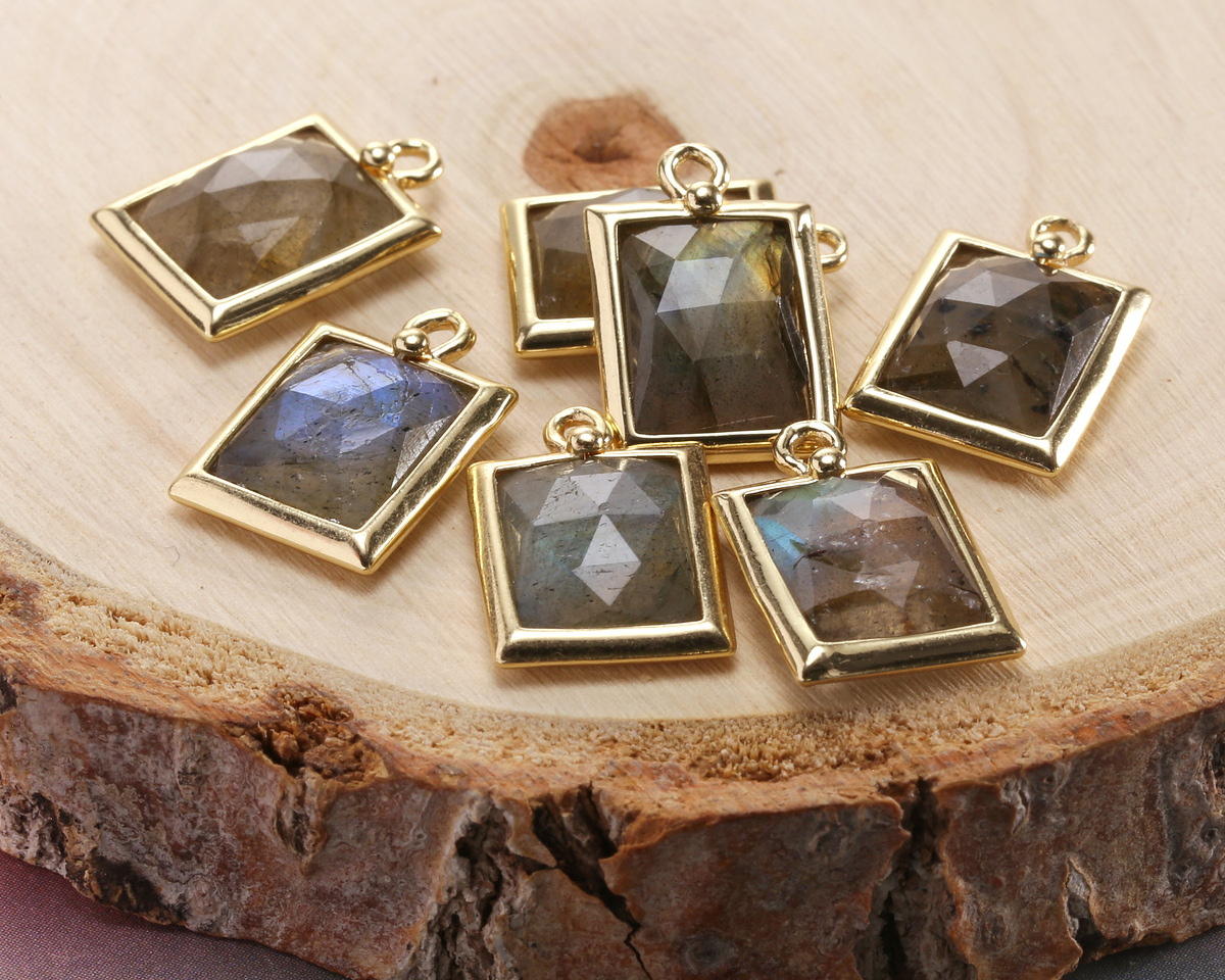 Labradorite w/ Gold Finish Faceted Rectangle Focal 10x15mm