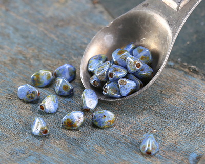 Czech Glass Cornflower Blue Picasso Pinch Bead 5x4mm