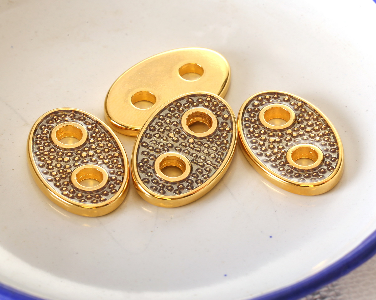24K Gold (Plated) Transparent Navy Blue Enamel Dotted Gold Oval Focal Link 24x16mm