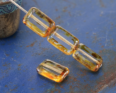 Czech Glass Crystal Picasso Rectangle 12x8mm