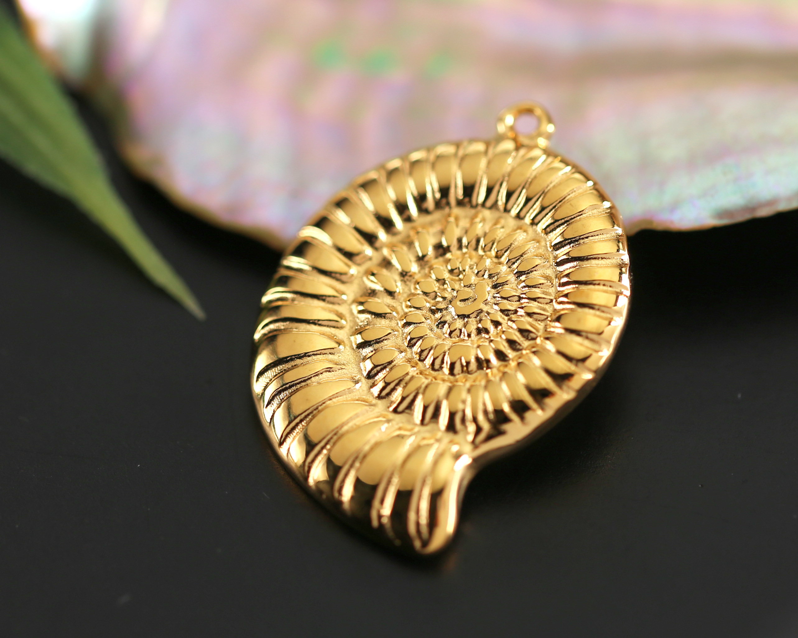24K Gold (plated) Nautilus Shell Focal 21x30mm