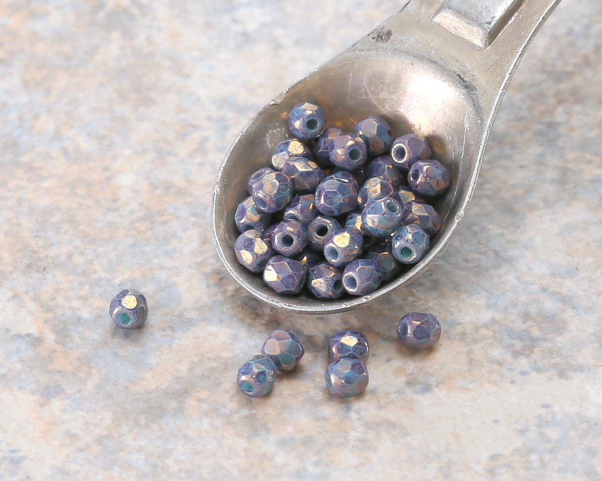 Czech Glass Sea Green w/ Gold Luster Fire Polished Round 3mm