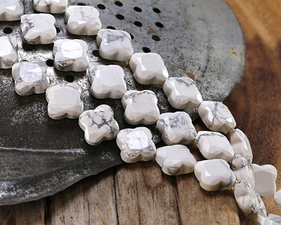 White Howlite Faceted Quatrefoil 13mm