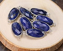 Lapis (Natural) Faceted Puff Oval Link w/ Silver Finish Bezel 12x20mm