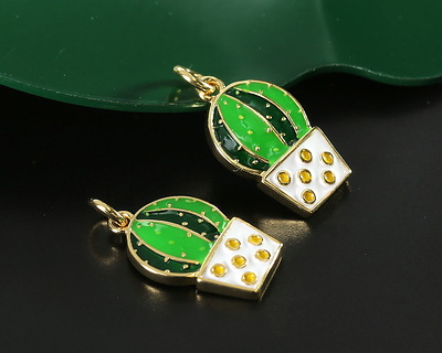 18k Gold (plated) Enamel Barrel Cactus Focal 9x15mm