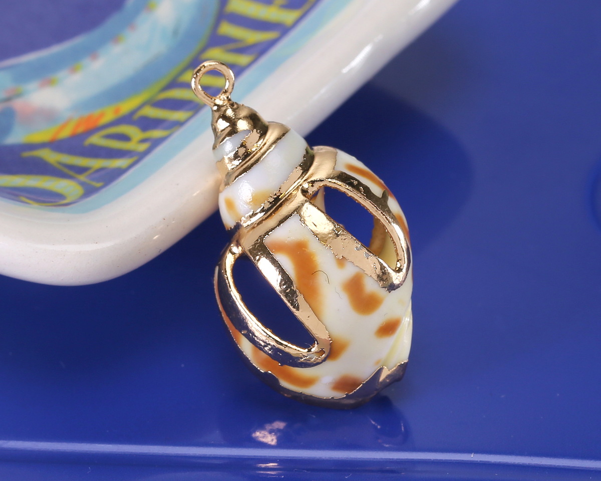 Babylonia Turbo Shell Openwork Pendant w/ Gold Finish 14-17x23-29mm