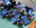 Czech Glass Matte Black Diamond w/ Metallic Blue Butterfly 16x11mm