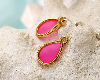 24K Gold (Plated) Transparent Paradise Pink Resin Drop Focal 8x15mm