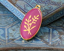24K Gold (Plated) Berry Enamel w/ Gold Floral Design Focal 13x27mm
