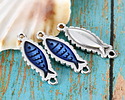 Antique Silver (plated) Transparent Navy Blue Enamel Fish Focal Link 27x10mm