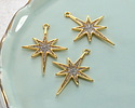 24K Gold (plated) w/ Silver Glitter in Resin Bethlehem Star Pendant 21x30mm
