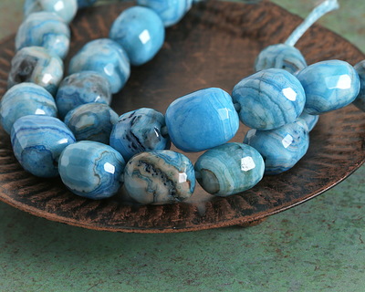 Larimar Blue Crazy Lace Agate Faceted Nugget (Large Hole) 14-16x10-12mm