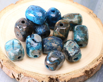 Larimar Blue Crazy Lace Agate Faceted Nugget (Large Hole) 14-16x10-12mm