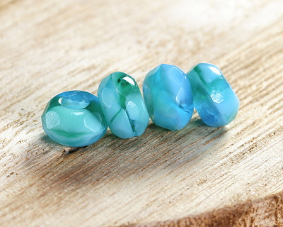 Czech Glass Caribbean Waters Large Hole Fire Polished Rondelle 5x9mm