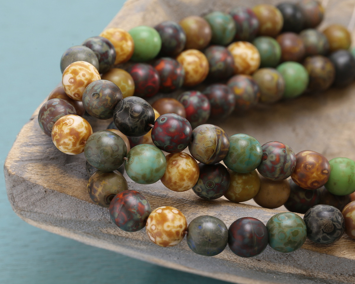 Czech Glass Matte Multi Color Picasso Druk Mix 8mm