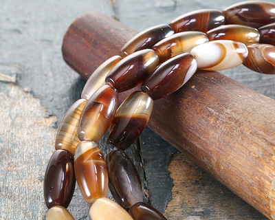 Brown Line Agate Rice 9x12mm