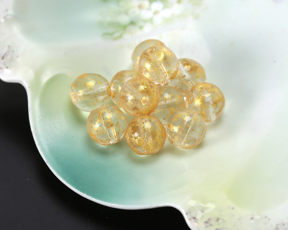 Czech Glass Crystal w/ Gold Wash Round Druk 8mm