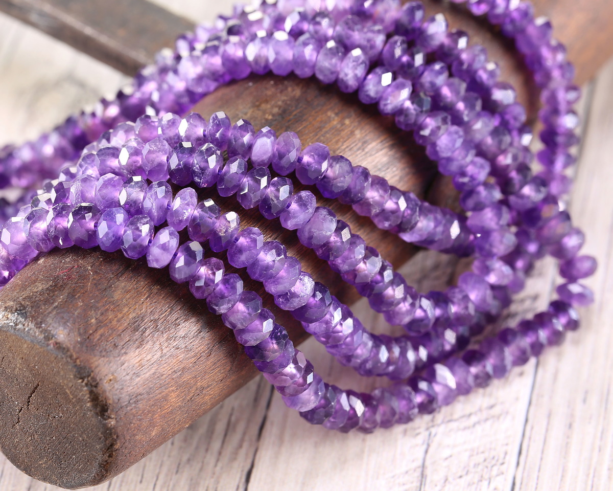2x4mm Purple Amethyst Faceted Rondelle Bead Necklace – Sterling Silver Clasp – Handmade 18”