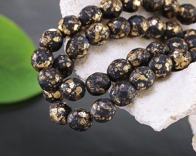 Czech Glass Matte Jet w/ Gold Flecks Fire Polished Round 8mm