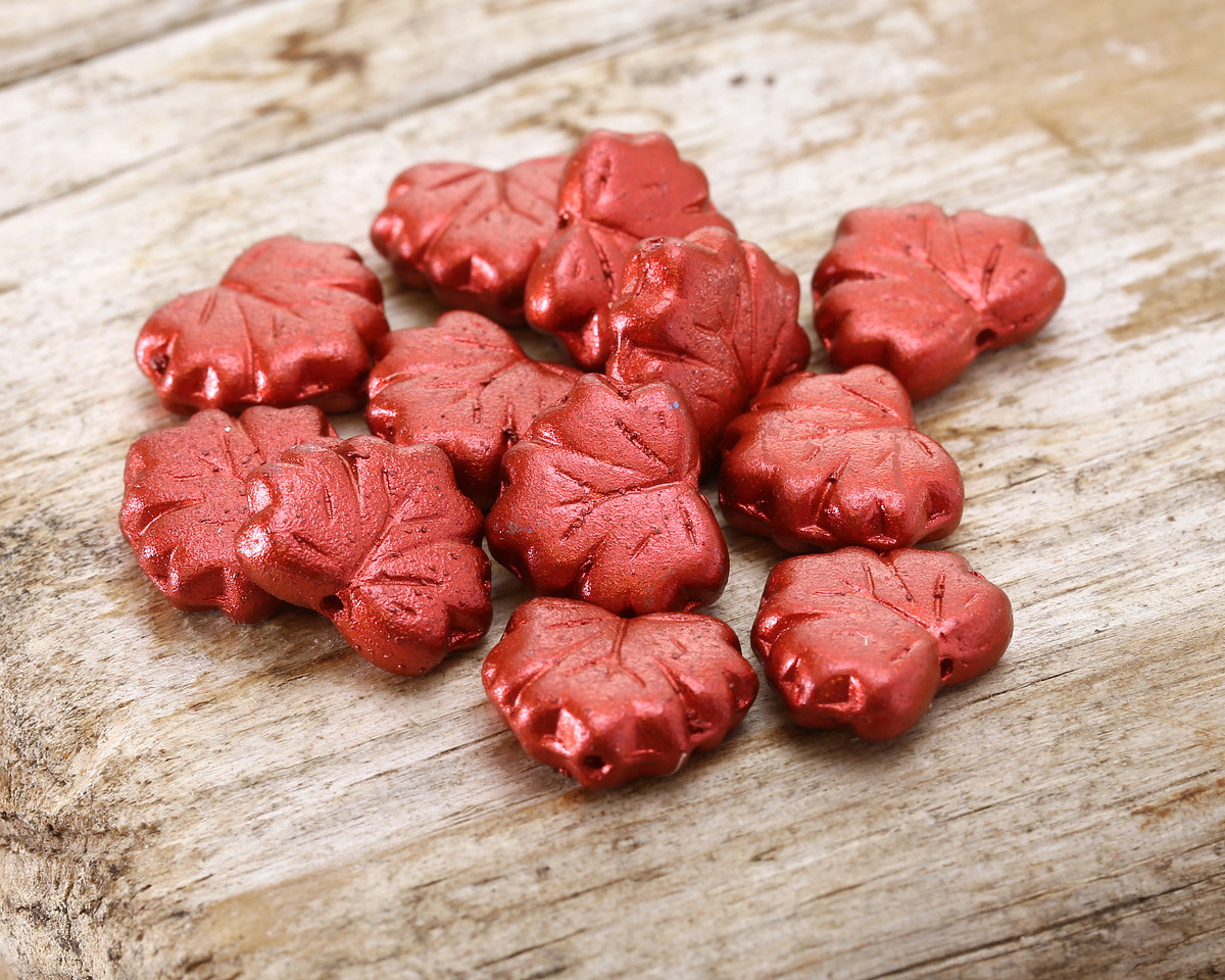Czech Glass Metallic Red Maple Leaf 11x13mm