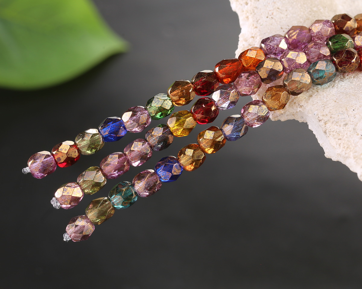 Czech Glass Bronzed Transparent Multi Color Mix Fire Polished Round 5mm