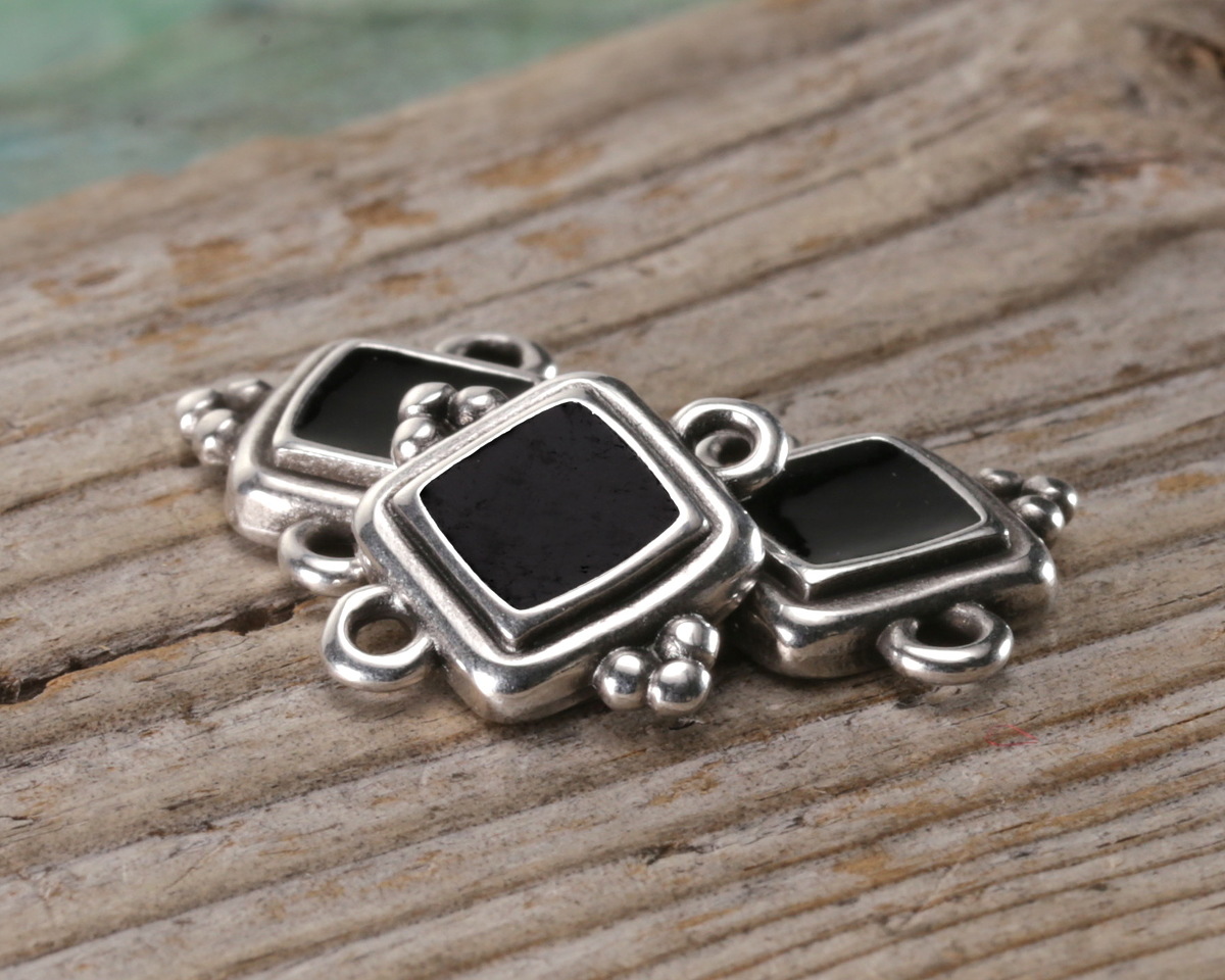 Antique Silver (plated) Jet Enamel Beaded Square Focal Link 15x14.5mm