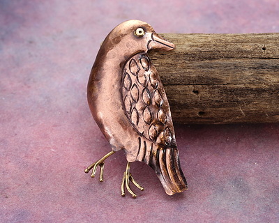 Patricia Healey Antiqued Copper & Brass Raven Pendant 34x60mm