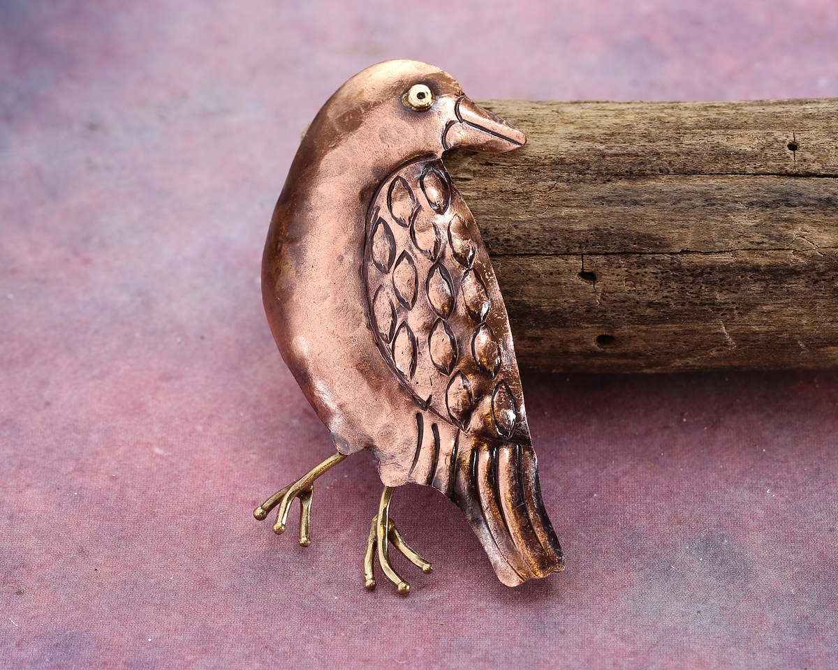 Patricia Healey Antiqued Copper & Brass Raven Pendant 34x60mm