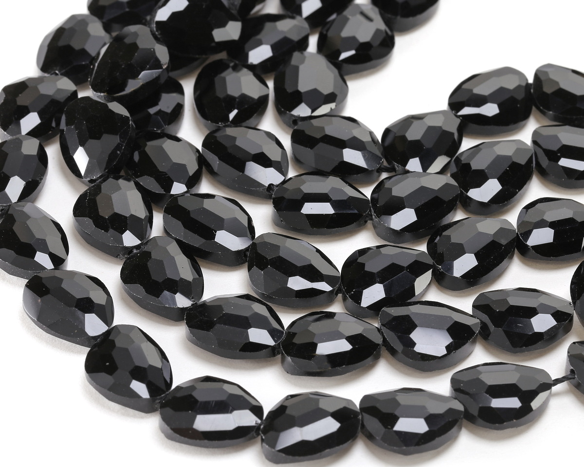 Black Obsidian Microfaceted Puff Pear 13x16mm