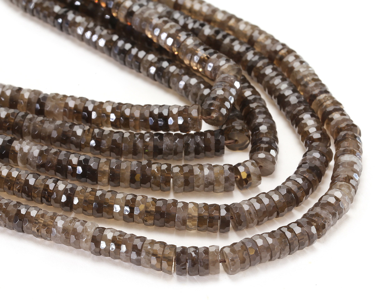 Smoky Quartz Microfaceted Heishi 2x6mm