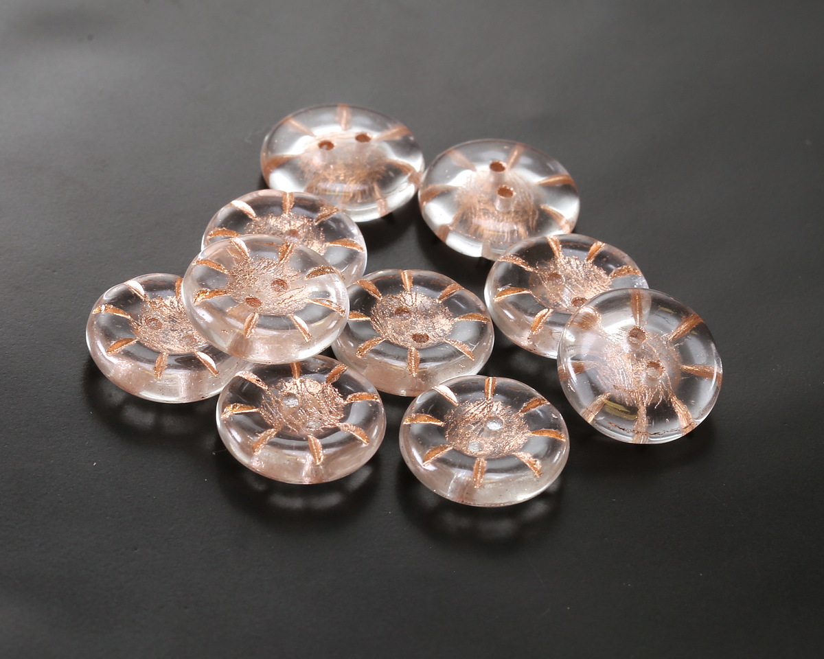 Czech Glass Crystal w/ Copper 2-Hole Button 14mm