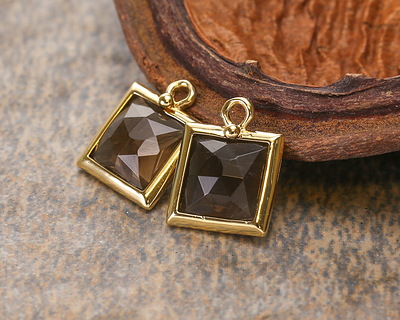 Smoky Quartz w/ Gold Finish Faceted Square Focal 10x13mm