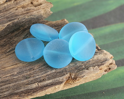 Pacific Blue Beach-Style Glass Puff Coin 12mm