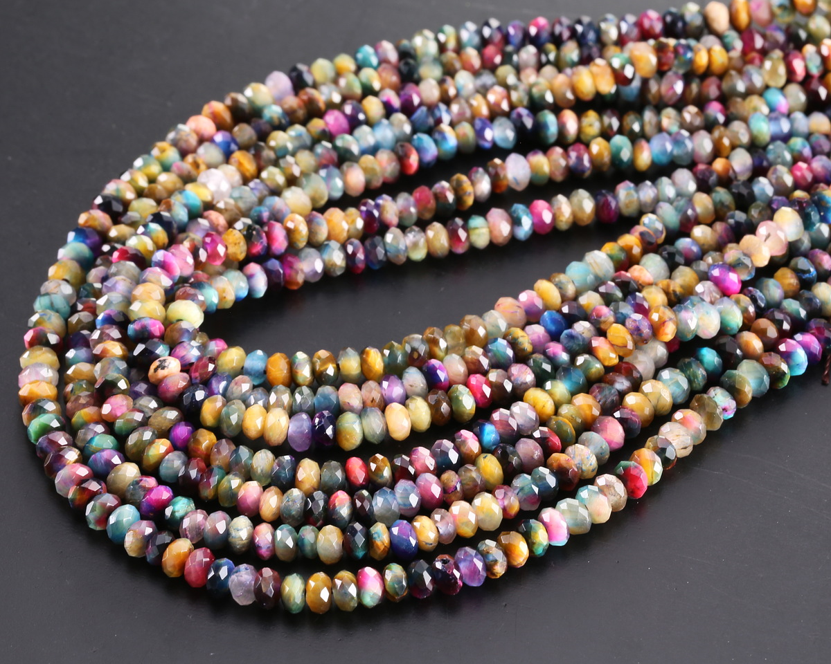 Tiger Eye Multi Rainbow (dyed) Faceted Rondelle 2x4mm